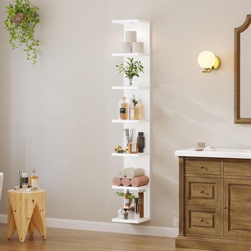 Yuyetuyo 7 Tier Floating Wall Shelf, White Floating Shelves for Wall with LED Light, Versatile Wall Shelf Unit for Bedroom Living Room Bathroom, Lack Shelf for Home Organizer Display in Saudi Arabia