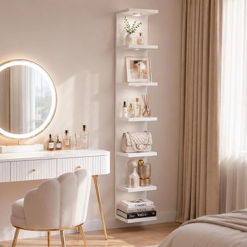 Yuyetuyo 7 Tier Floating Wall Shelf, White Floating Shelves for Wall with LED Light, Versatile Wall Shelf Unit for Bedroom Living Room Bathroom, Lack Shelf for Home Organizer Display in Saudi Arabia