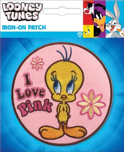 Ata-Boy Looney Tunes Tweety I Love Pink 3" Full Color Embroidery Iron-On Patch in Kuwait