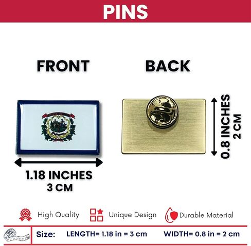 Pin - State Flag West Virginia - USA | 1.18-Inch (3 cm) Pin for Hats, Bags, Jackets, and More | Perfect for Showing Your State Pride in Saudi Arabia