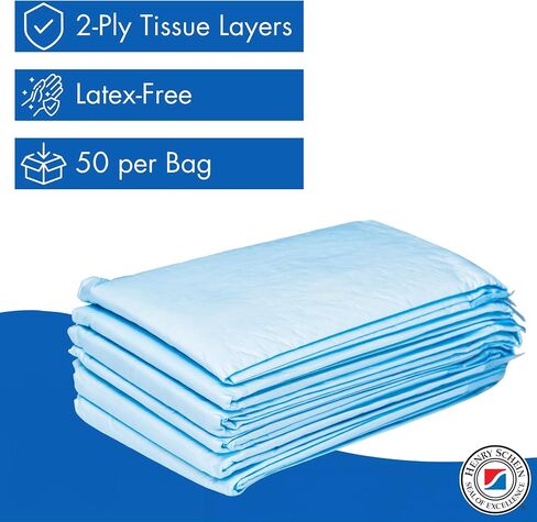 Henry Schein Disposable Underpad Unisex, 30x30 Light Absorbency, White/Blue - Disposable, Hypoallergenic, Leak Resistant, Poly Backing, Latex-Free – 50 Count in Kuwait
