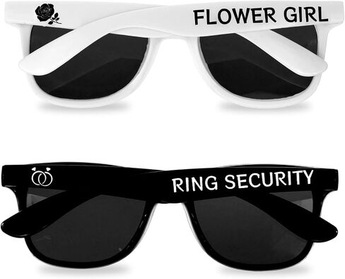 2 Pcs Flower Girl Ring Bearer Proposal Gifts White Flower Girl Sunglasses and Black Ring Security Sunglasses for Women Men, Mr & Mrs Bridesmaid Groomsmen Wedding Supplies in Saudi Arabia