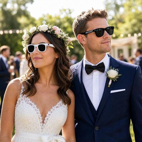 2 Pcs Flower Girl Ring Bearer Proposal Gifts White Flower Girl Sunglasses and Black Ring Security Sunglasses for Women Men, Mr & Mrs Bridesmaid Groomsmen Wedding Supplies in Saudi Arabia