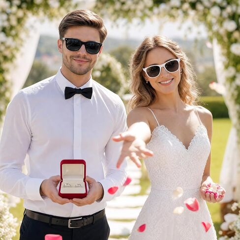 2 Pcs Flower Girl Ring Bearer Proposal Gifts White Flower Girl Sunglasses and Black Ring Security Sunglasses for Women Men, Mr & Mrs Bridesmaid Groomsmen Wedding Supplies in Saudi Arabia
