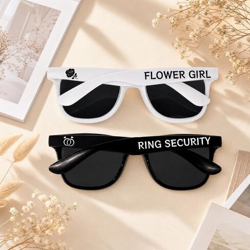 2 Pcs Flower Girl Ring Bearer Proposal Gifts White Flower Girl Sunglasses and Black Ring Security Sunglasses for Women Men, Mr & Mrs Bridesmaid Groomsmen Wedding Supplies in Saudi Arabia