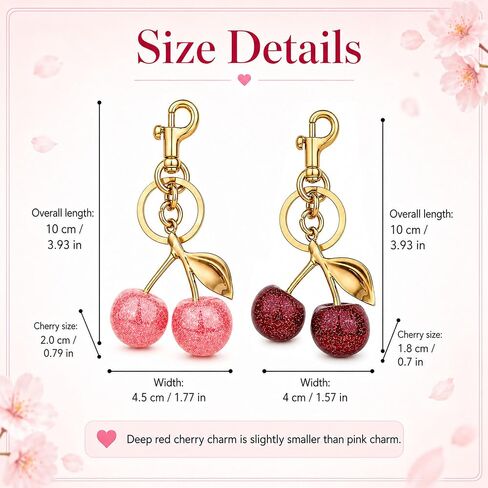 2 Pack Cherry Keychain for Women,Cute Glitter Resin Cherry Bag Charm,Car Keyrings Leather Handbags,Red and Pink in Saudi Arabia