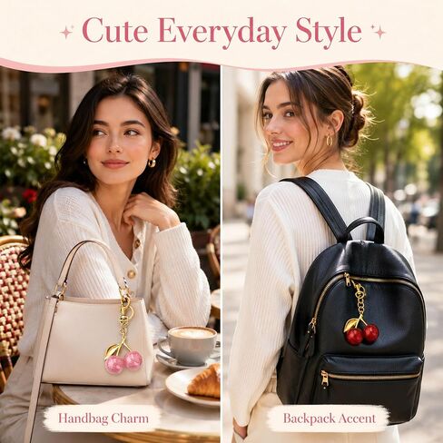 2 Pack Cherry Keychain for Women,Cute Glitter Resin Cherry Bag Charm,Car Keyrings Leather Handbags,Red and Pink in Saudi Arabia