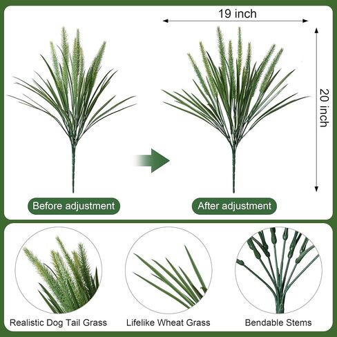 Ivydale 4 PCS Fake Plants Outdoor Artificial Plastic Grass,20" Faux Dog Tail Grass Plant UV Resistant Outdoors Fake Greenery Stems Bushes for Planters Patio Porch Window Box Pathway Garden Home Decor in Saudi Arabia