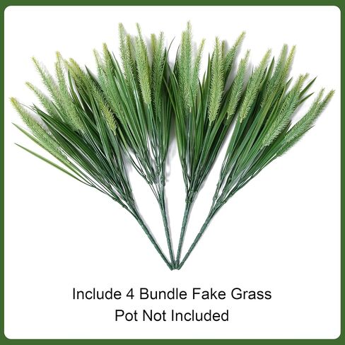 Ivydale 4 PCS Fake Plants Outdoor Artificial Plastic Grass,20" Faux Dog Tail Grass Plant UV Resistant Outdoors Fake Greenery Stems Bushes for Planters Patio Porch Window Box Pathway Garden Home Decor in Saudi Arabia