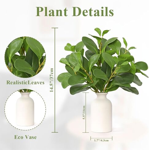 Dremisland 14.5" Artificial Small Potted Plants Faux Eucalyptus Stems with Ceramic Vase Faux Greenery in Pots Realistic Decorative Desk Plants for Home Wedding Centerpieces Office Table Decor in Saudi Arabia