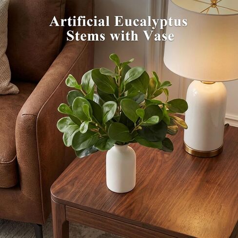 Dremisland 14.5" Artificial Small Potted Plants Faux Eucalyptus Stems with Ceramic Vase Faux Greenery in Pots Realistic Decorative Desk Plants for Home Wedding Centerpieces Office Table Decor in Saudi Arabia