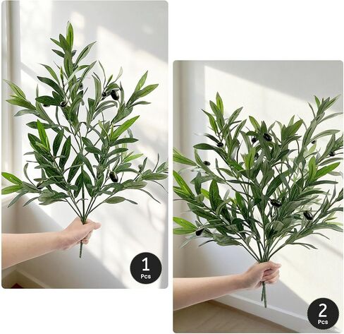 فروع زيتون صناعية من SNAIL GARDEN مع 290 ​​ورقة، 25.6 بوصة فروع زيتون خضراء صناعية، عبوتين من فروع الزيتون للمزهريات، سيقان خضراء لديكور المنزل، أكاليل الزهور، القطع المركزية، الزفاف in Kuwait