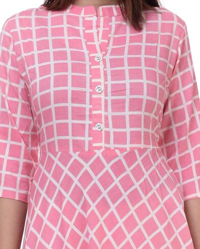 Ramkudi Indian Women's Checks Cotton Kurti Top in Saudi Arabia