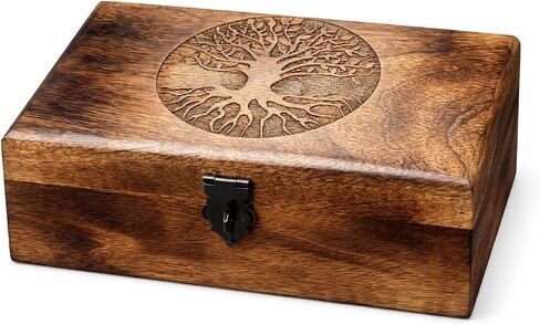 Handmade Mango Wood Keepsake Box with Engraved Tree of Life – Wooden Jewelry Box, Trinket Box, Flame Worked Finish, Unique Gift for Women & Men in Kuwait