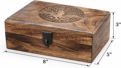 Handmade Mango Wood Keepsake Box with Engraved Tree of Life – Wooden Jewelry Box, Trinket Box, Flame Worked Finish, Unique Gift for Women & Men in Kuwait