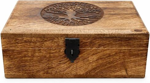 Handmade Mango Wood Keepsake Box with Engraved Tree of Life – Wooden Jewelry Box, Trinket Box, Flame Worked Finish, Unique Gift for Women & Men in Kuwait
