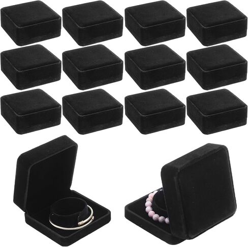 12PCS Velvet Bracelet Gift Boxes 3.5x3.5 Inch Exquisite Jewelry Bangle Necklace Case Black Elegant Display & Storage Box for Wedding Engagement Birthday Anniversary Ceremony for Women Girl in Saudi Arabia