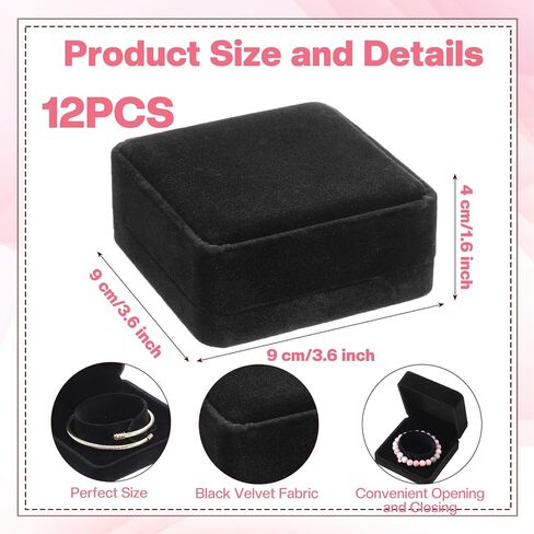 12PCS Velvet Bracelet Gift Boxes 3.5x3.5 Inch Exquisite Jewelry Bangle Necklace Case Black Elegant Display & Storage Box for Wedding Engagement Birthday Anniversary Ceremony for Women Girl in Saudi Arabia