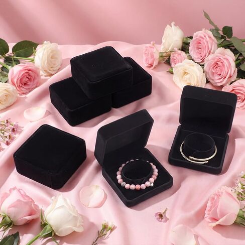 12PCS Velvet Bracelet Gift Boxes 3.5x3.5 Inch Exquisite Jewelry Bangle Necklace Case Black Elegant Display & Storage Box for Wedding Engagement Birthday Anniversary Ceremony for Women Girl in Saudi Arabia