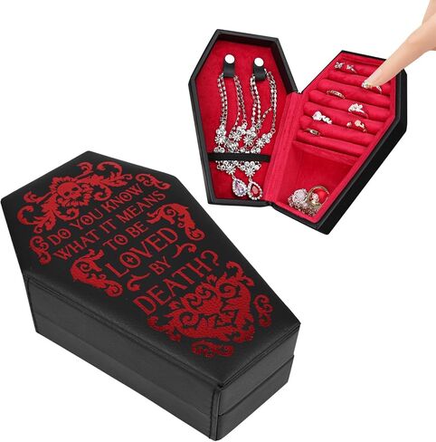 Gothic Coffin Jewelry Box, Velvet Skull for Goth Girls | Soft velvet coffin box with skull hot stamping; holds rings, earrings, necklaces. Ideal for Goth, Punk & Halloween lovers. in Saudi Arabia
