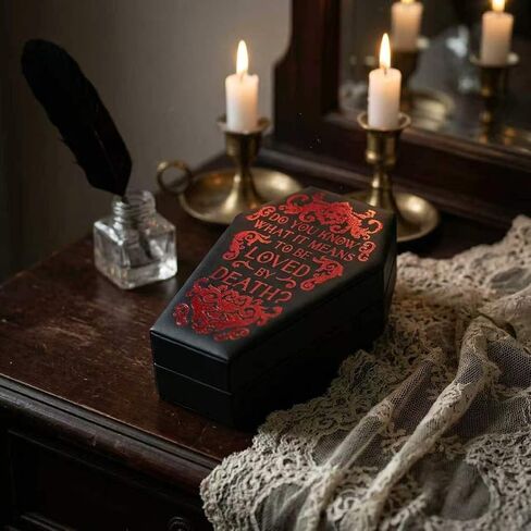Gothic Coffin Jewelry Box, Velvet Skull for Goth Girls | Soft velvet coffin box with skull hot stamping; holds rings, earrings, necklaces. Ideal for Goth, Punk & Halloween lovers. in Saudi Arabia