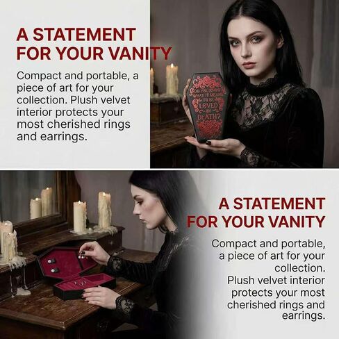 Gothic Coffin Jewelry Box, Velvet Skull for Goth Girls | Soft velvet coffin box with skull hot stamping; holds rings, earrings, necklaces. Ideal for Goth, Punk & Halloween lovers. in Saudi Arabia