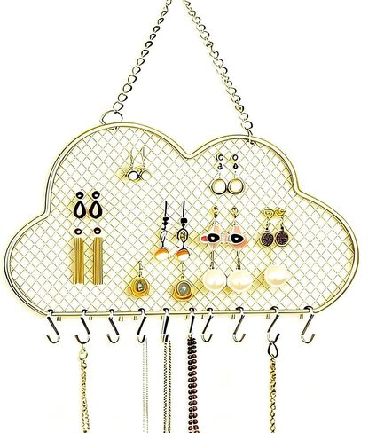 Heshouer Cloud-shaped Earring Wall Holder, Gold | Wall Mounted, 10 Hooks & Small Grid, Hanging Display Stand, For Earrings Necklace, Decorative Bedroom Closet Home Decor in Saudi Arabia