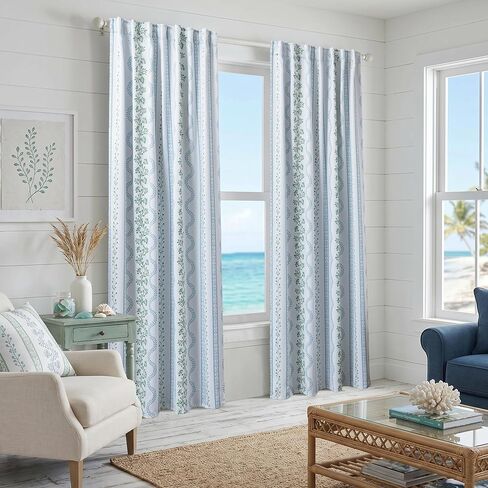 Light Blue and White Floral Blackout Curtains, French Country Cottage Core Green Scalloped Thermal Insulated Drape for Summer Heat, Grand Millenial Coastal Curtain for Living Room Bedroom 84 Inch Long in Kuwait