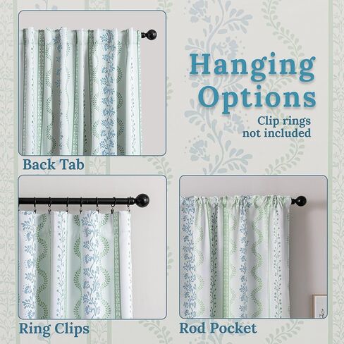 Light Blue and White Floral Blackout Curtains, French Country Cottage Core Green Scalloped Thermal Insulated Drape for Summer Heat, Grand Millenial Coastal Curtain for Living Room Bedroom 84 Inch Long in Kuwait