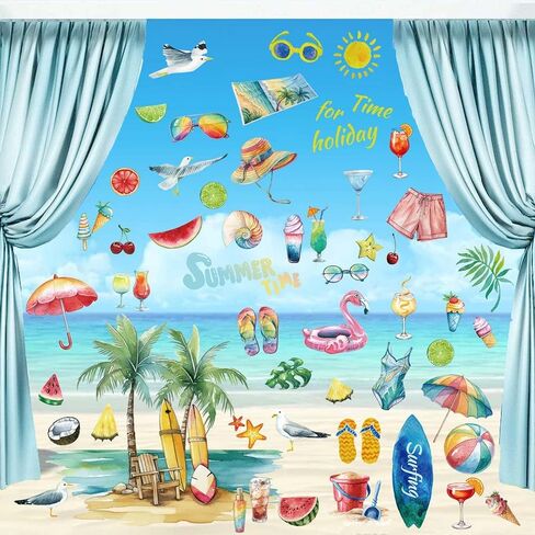 9 Sheets Summer Window Clings, Double-Side Glass Decals Beach Sun Tropical Window Stickers for Mirror Glass Display Shop Office School Supplies Reusable in Saudi Arabia