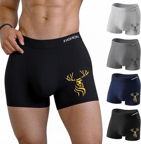 Men’s Boxer Briefs,Underwear for Men,Soft Stretch Trunks with Deer Graphic Print with Letter Waistband,Men's Comfy Underwear in Kuwait
