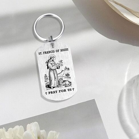 Alotozo St. Francis of Assisi Gifts - Saint Francis Keychain for Men Women, Patron Saint of Animals Ecology Merchants Gifts, Religious Gift for Pet Lovers, Mom Daughter Friend Birthday Christmas in Kuwait