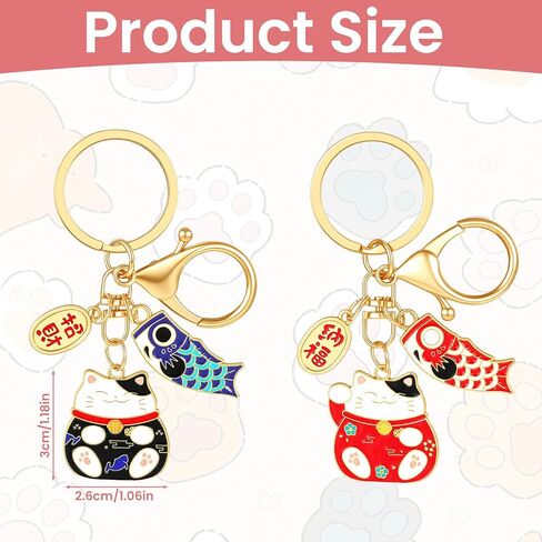 2pcs Lucky Cat Keychain, Maneki Neko Japanese Beckoning Cat Keyring,Japanese Lucky Cats Charm for Wealth and Fortune Feng Shui Keychains,Luck Cats Trinkets Fish Accessories Good Luck Charms in Saudi Arabia