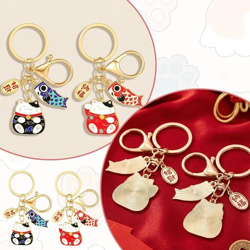 2pcs Lucky Cat Keychain, Maneki Neko Japanese Beckoning Cat Keyring,Japanese Lucky Cats Charm for Wealth and Fortune Feng Shui Keychains,Luck Cats Trinkets Fish Accessories Good Luck Charms in Saudi Arabia