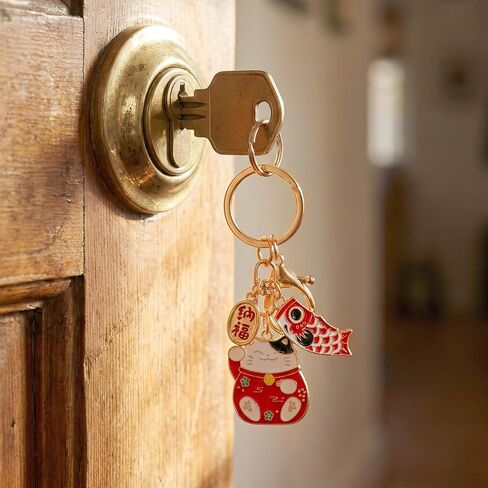 2pcs Lucky Cat Keychain, Maneki Neko Japanese Beckoning Cat Keyring,Japanese Lucky Cats Charm for Wealth and Fortune Feng Shui Keychains,Luck Cats Trinkets Fish Accessories Good Luck Charms in Saudi Arabia