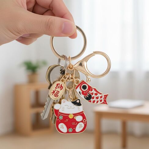 2pcs Lucky Cat Keychain, Maneki Neko Japanese Beckoning Cat Keyring,Japanese Lucky Cats Charm for Wealth and Fortune Feng Shui Keychains,Luck Cats Trinkets Fish Accessories Good Luck Charms in Saudi Arabia
