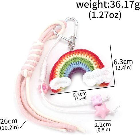 Handmade Crochet Rainbow Bag Charms - Cute Woven Keychain with Clouds Star Beads, Designer Jewelry Gift for Women in Kuwait