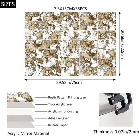 LiveInUrban 35PCS Foxed Silver Vintage Peel and Stick Mirror Effect Home Decor, Humidity Wall Acrylic Panel for Living Room Bedroom Office, 2.9"x5.9" in Saudi Arabia