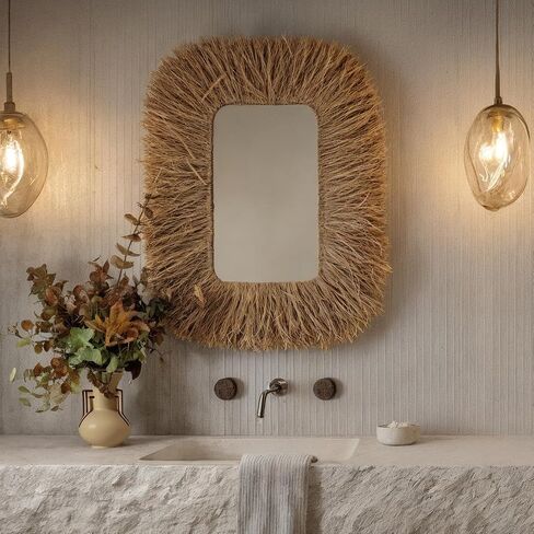 Tov Furniture Palm Natural Sisal Rectangular Wall Mirror in Saudi Arabia