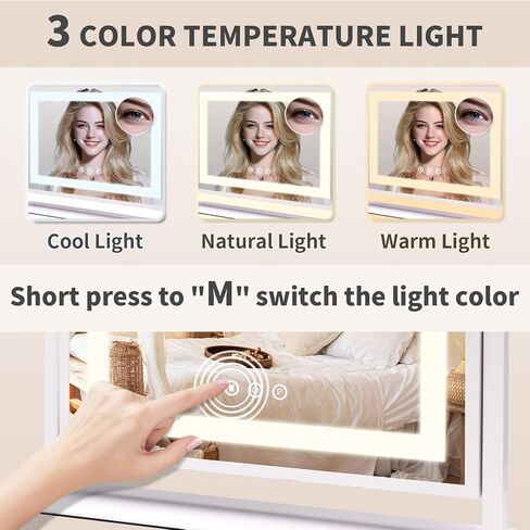 SANYCASA Vanity Mirror with Lights, Lighted Makeup Mirror with Touch Control & 3 Color Modes, 10X Magnification & Dimmable LED, USB Charging Port, Desktop Tabletop Mirror for Makeup (24x19 Inch) in Saudi Arabia