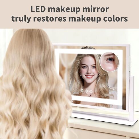 SANYCASA Vanity Mirror with Lights, Lighted Makeup Mirror with Touch Control & 3 Color Modes, 10X Magnification & Dimmable LED, USB Charging Port, Desktop Tabletop Mirror for Makeup (24x19 Inch) in Saudi Arabia