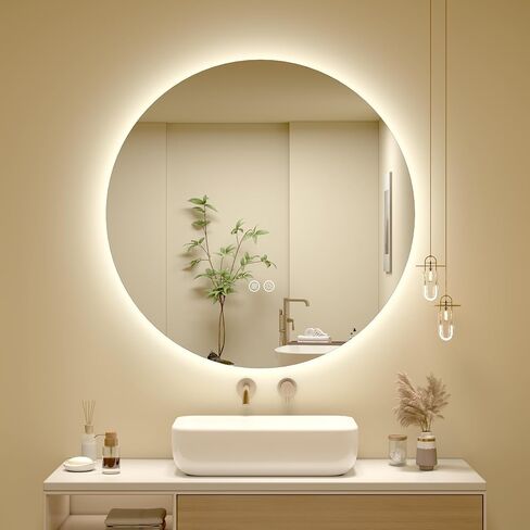 SMIROR Round Led Lighted Bathroom Mirror for Wall 28", Backlit Circle Vanity Mirror with Lights, Anti-Fog, 3 Colors, Dimmable, Memory, Shatterproof in Saudi Arabia