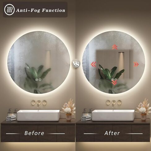 SMIROR Round Led Lighted Bathroom Mirror for Wall 28", Backlit Circle Vanity Mirror with Lights, Anti-Fog, 3 Colors, Dimmable, Memory, Shatterproof in Saudi Arabia