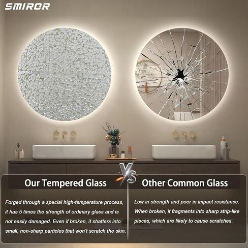 SMIROR Round Led Lighted Bathroom Mirror for Wall 28", Backlit Circle Vanity Mirror with Lights, Anti-Fog, 3 Colors, Dimmable, Memory, Shatterproof in Saudi Arabia
