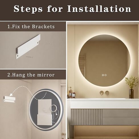 SMIROR Round Led Lighted Bathroom Mirror for Wall 28", Backlit Circle Vanity Mirror with Lights, Anti-Fog, 3 Colors, Dimmable, Memory, Shatterproof in Saudi Arabia