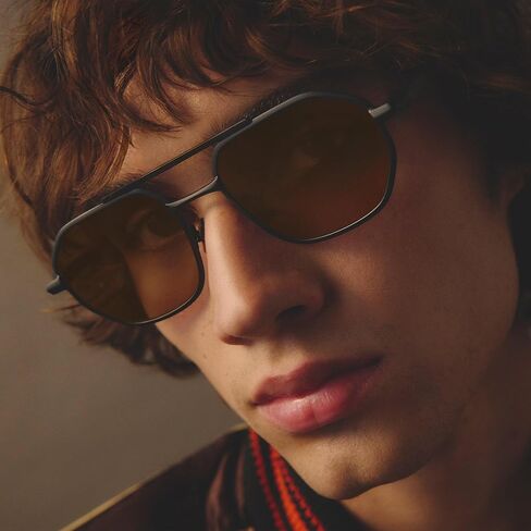 QUAY - Men's Sunglasses, Aviator Lenses with UV Protection (En Route, Matte Black/Tan) in Saudi Arabia