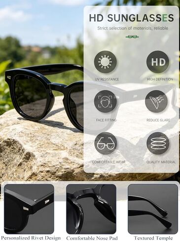 Johnny Depp Round Sunglasses for Men Women Small Circle Thick Frame Sun Glasses Vintage Black Shades UV 400 in Kuwait