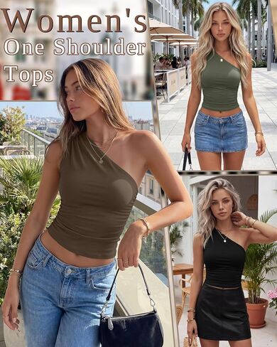 3 Pack Women's One Shoulder Tops Asymmetrical Sleeveless Shirts Ruched Slim Fit Tees Y2k Going Out Summer Crop Tank in Saudi Arabia