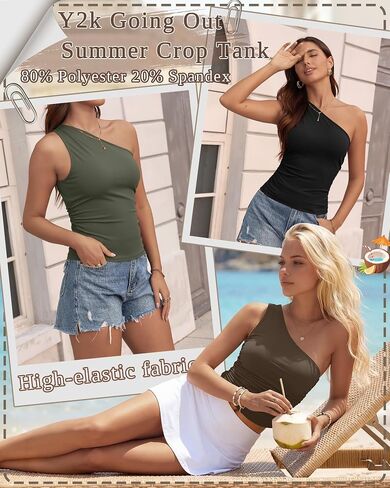 3 Pack Women's One Shoulder Tops Asymmetrical Sleeveless Shirts Ruched Slim Fit Tees Y2k Going Out Summer Crop Tank in Saudi Arabia