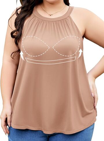 FOREYOND Plus Size Tank Top for Women Built in Bra Casual Flowy Camisole Tank Sleeveless Summer Outfits in Kuwait